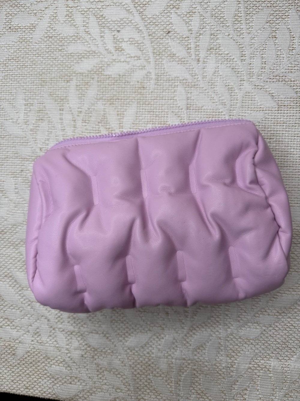 Drunk Elephant purple Lavender puffer pouch. Makeup Travel Bag